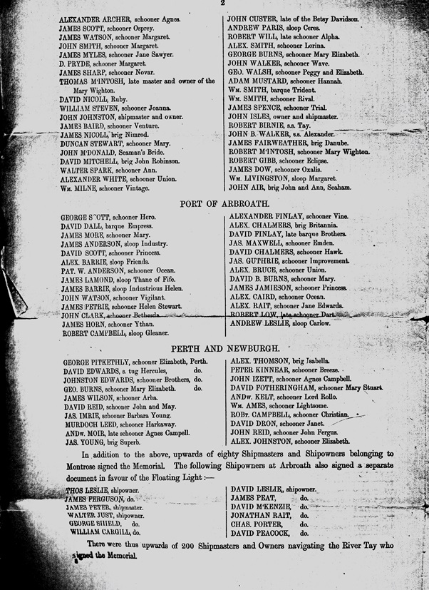 Copy of 1865 letter requesting a light at Abertay Sands page 2